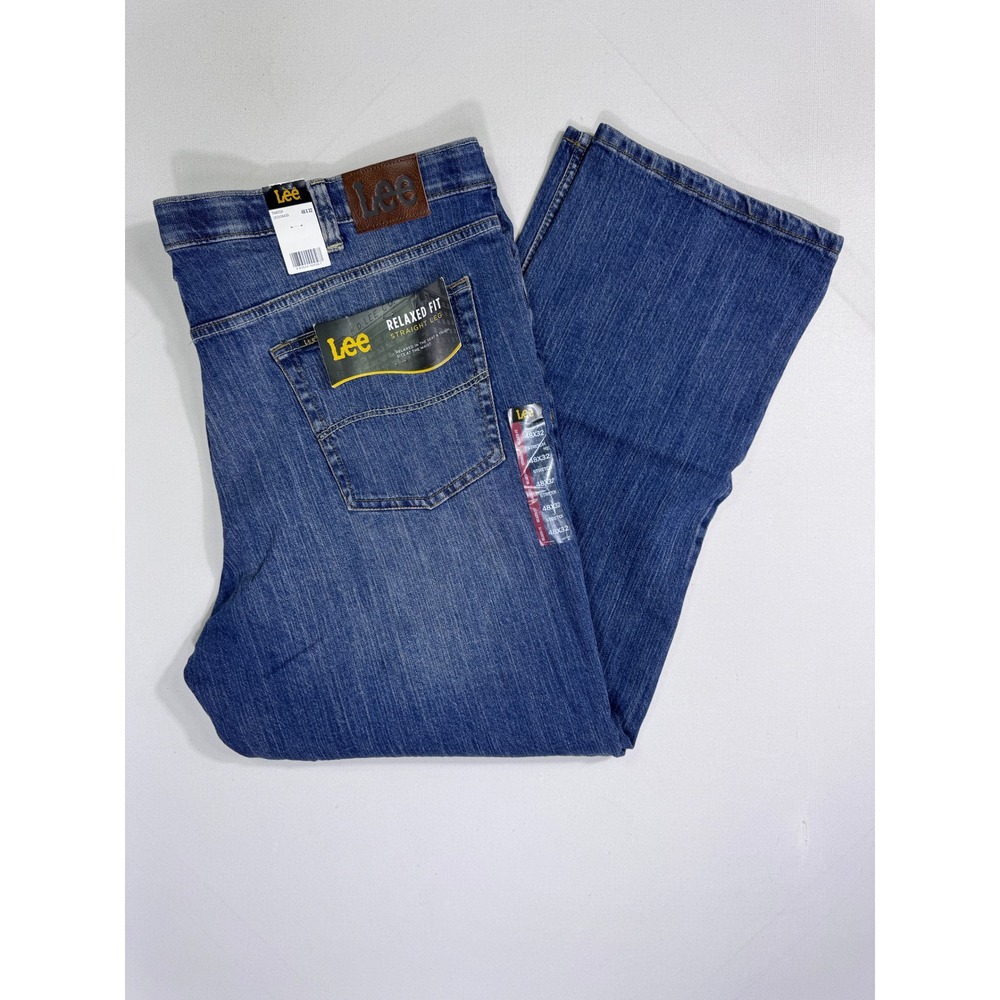 Lee Mens 48x32 Relaxed Fit Straight Leg Jeans Blue Denim Stretch NWT Work
